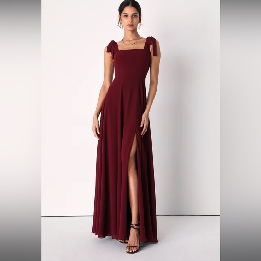 Lulu's Love Me Forever Burgundy Tie-Strap Square Neck Maxi Dress